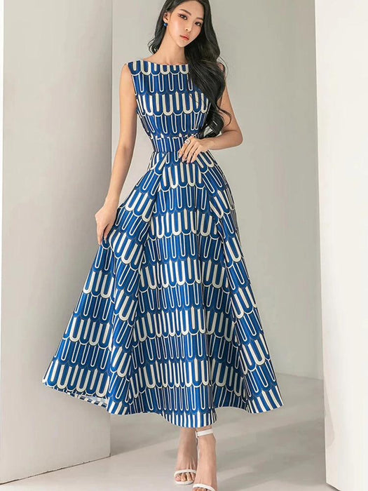 High Waist Contrast Print Evening Gown for Women