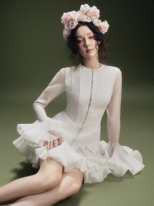 A-line Evening Dress with Elegant Long Sleeves and Flounce for Women