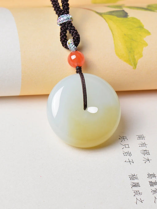 Natural 100% real white hetian jade carve safety button pendant Bless peace necklace jewellery fashion for women men lucky gifts