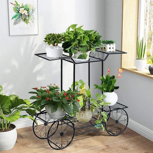 6-Tier Elegant Iron Plant Stand in Black and Pink for Chic Indoor and Outdoor Gardening