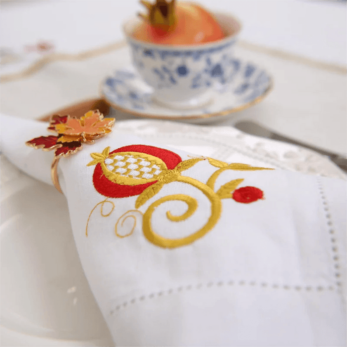 Pomegranate Elegance Hemstitch Napkin Set for Stylish Dining Experiences