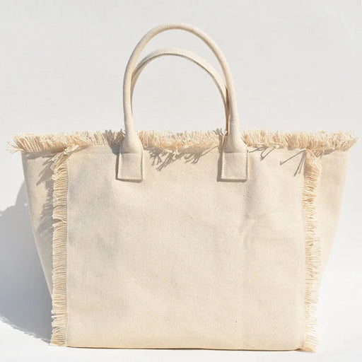 Personalized Fringed Canvas Tote with Flouncy Details