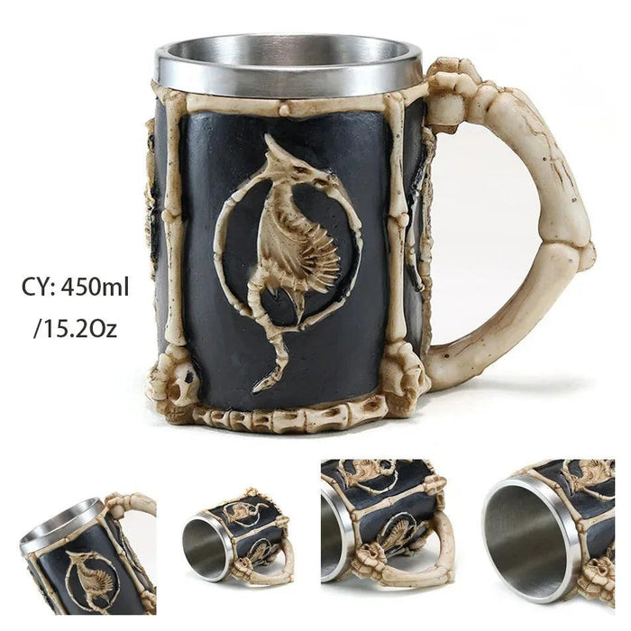 Skull Viking Pirate Resin Steel Tankard - Multi-Purpose Drinking Vessel and Decorative Accent