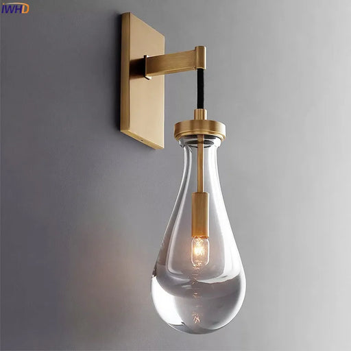 Water Droplet Crystal LED Wall Sconce Copper Finish Nordic Modern Lamp Fixture