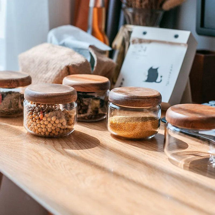 Airtight Glass Spice Jars with Acacia Wood Lid