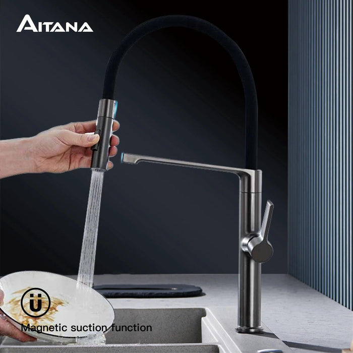 Elegant Gunmetal Magnetic Docking Kitchen Faucet - Stylish Single Handle Hot and Cold Tap