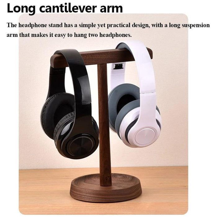 Sophisticated Dual Headphone Stand in Black Walnut & Acacia Wood with Elegant Storage Base