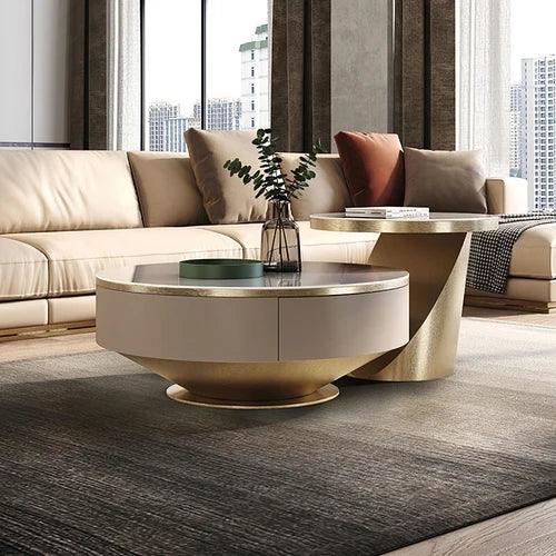 Sophisticated Round Coffee Table with Hidden Storage and Chic Design