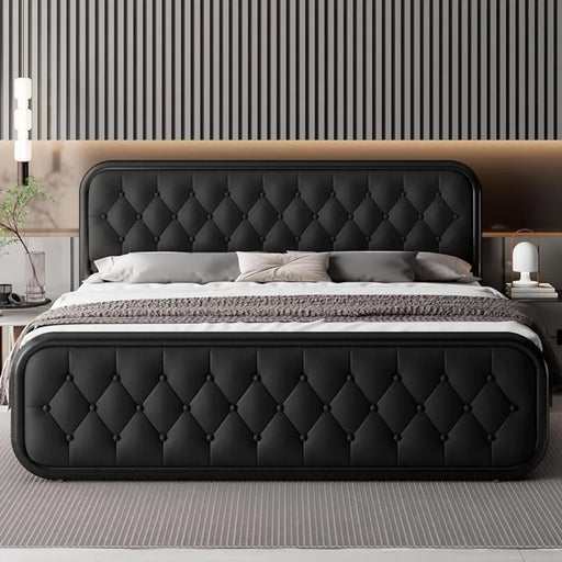 Luxurious Faux Leather Bed Frame with Heavy-Duty Support and Under-Bed Storage