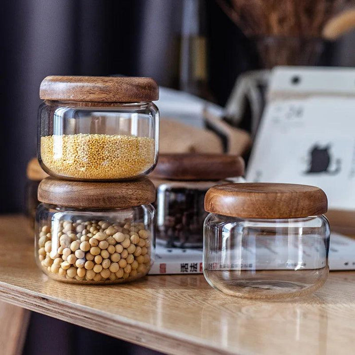 Elegant 10oz Airtight Glass Spice Jars with Acacia Wood Lid - 300ml Kitchen Storage Solution