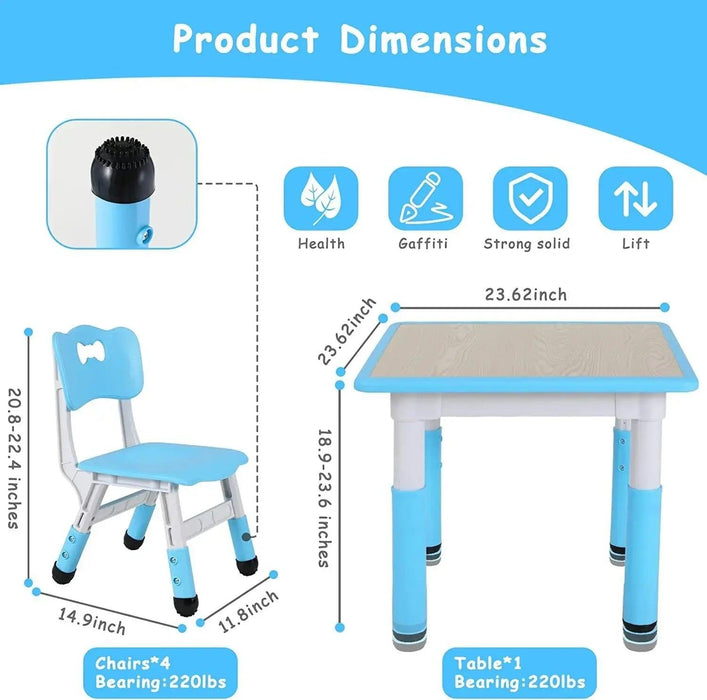 Creative Kids Adjustable Table and Chair Set with Interactive Graffiti Surface - Ideal for Ages 2-10