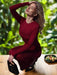 Chic Women's O Neck Long Sleeve Knit Bodycon Maxi Dress - Versatile Pullover Style