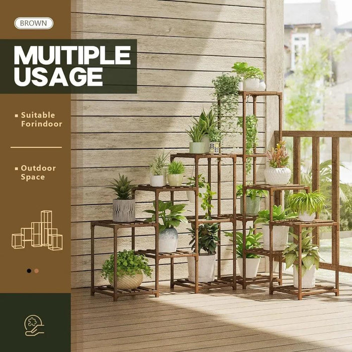 Eco-Friendly Multi-Tiered Wooden Plant Stand - Ideal for Indoor and Outdoor Decor