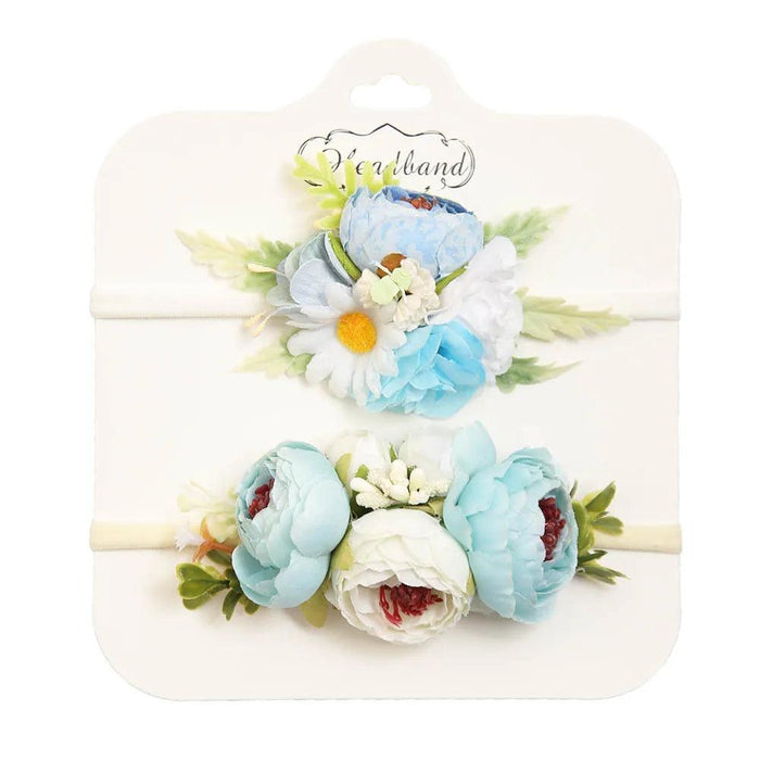 Floral Bow Infant Headband Set - 2-Piece Stretchy Hair Accessories for Newborns