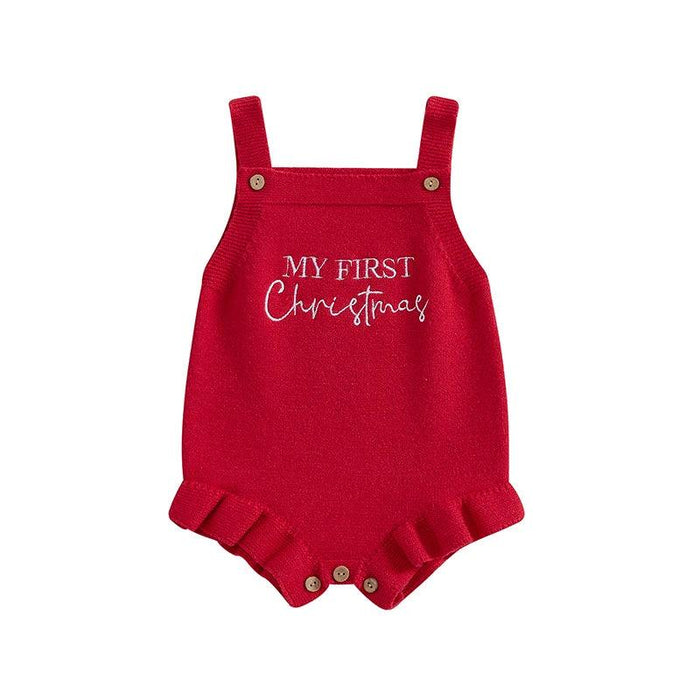 Newborn Baby Girl Ruffle Sleeve Knit Bodysuit with Letter Print for 0-18 Months