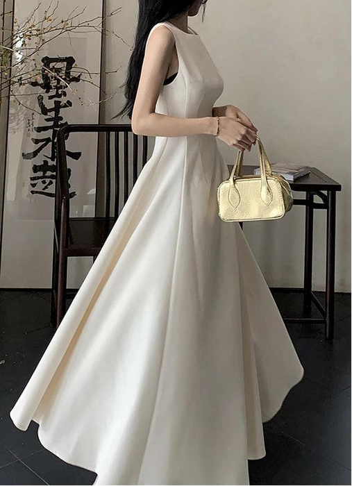 Elegant Sleeveless Summer A-line Dress with Slim Waist Design for Women