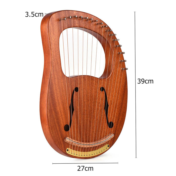 16-String Solid Wood Lyre Harp with Metal Strings, Carry Bag, Tuning Wrench, and Cleaning Cloth