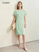 Amii Chic Asymmetrical Summer Chiffon Dress with Pleated Neckline and Breezy Short Sleeves