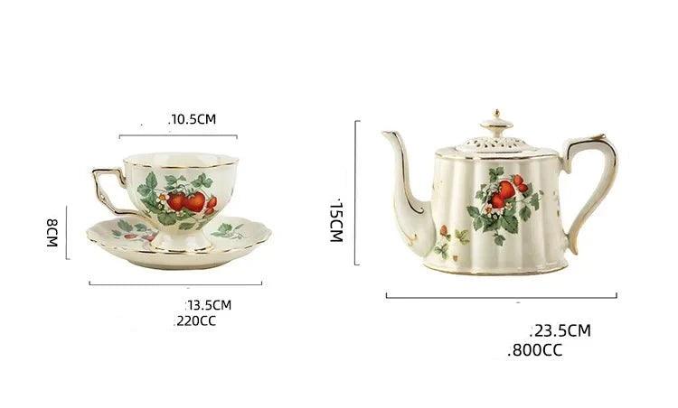 Elegant Bone China Tea and Coffee Set with Intricate Gold Floral Design - Includes Teapot and Cups