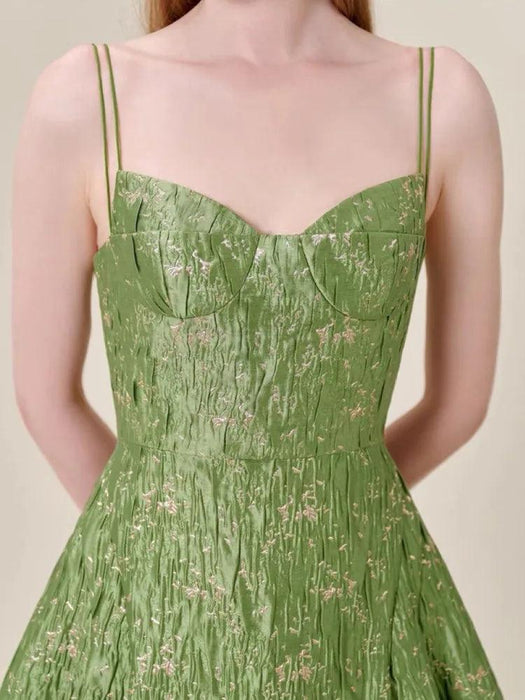 Green A-line Jacquard Slip Dress - Elegant Summer Ball Gown for Women