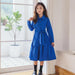 Girls' Spring Autumn Button-Up Dress in Solid Blue and Pink for Ages 6-16