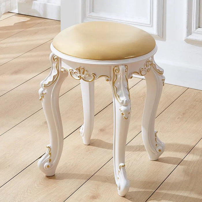 Elegant Silver White Leather Vanity Stool with European Flair