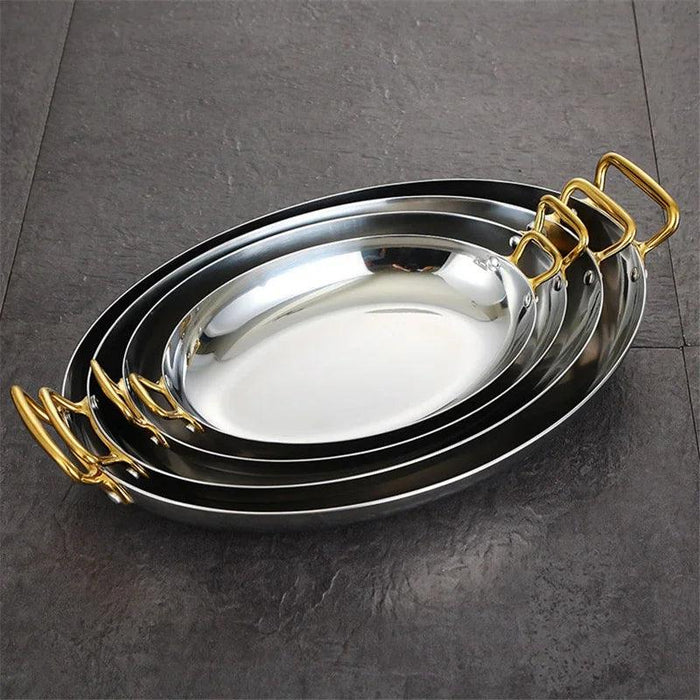 Sophisticated Dual Handle Stainless Steel Steak Plate for Gourmet Dining