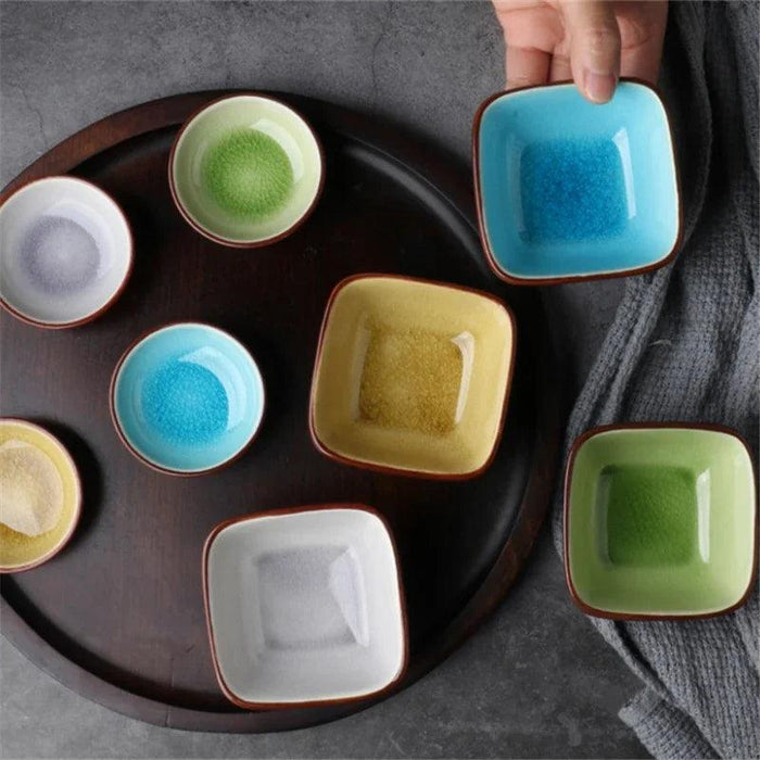 Chic Ceramic Soy Sauce Dipping Dish Set with Multi-Purpose Serving Tray