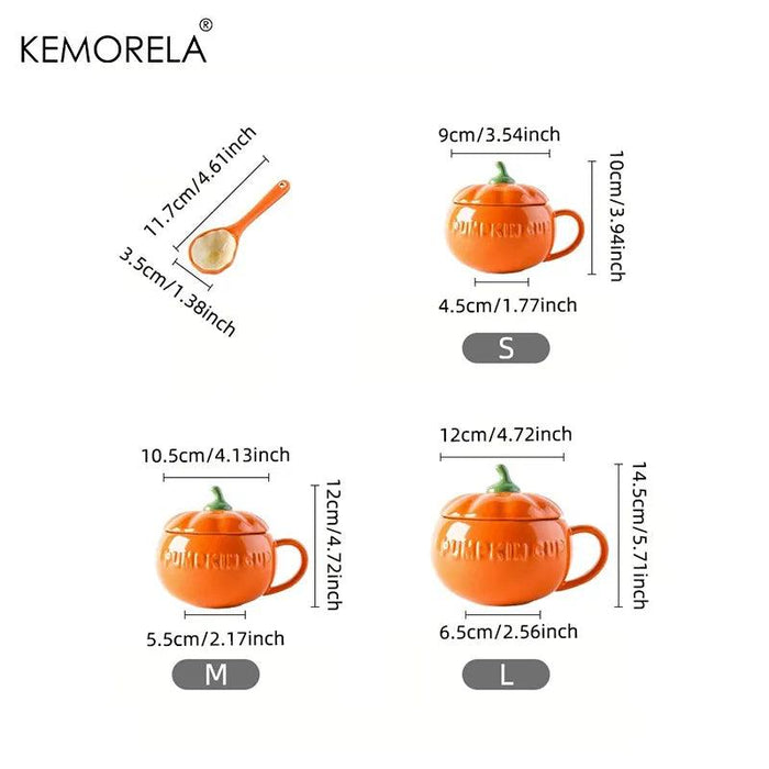 Adorable Kawaii Pumpkin Ceramic Mug Set - Perfect Halloween Drinkware for Soups and Beverages