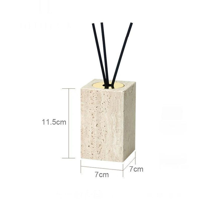 Natural Beige Travertine Luxury Bathroom Accessory Collection - Soap Dispenser, Dish, Reed Diffuser & Vanity Tray Set