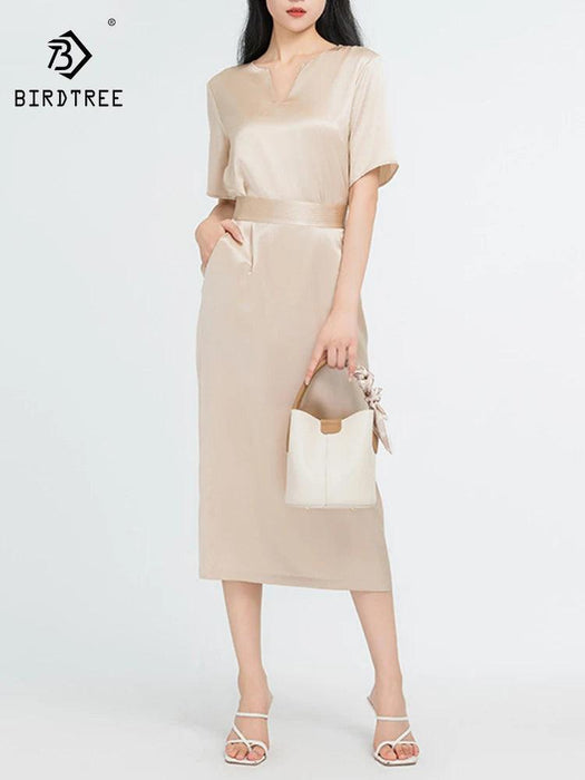 Elegant Silk V-neck Top and Midi Skirt Ensemble - Chic Women's Two-Piece Set