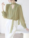 Chic Korean Chiffon Lace-Up Blouse with Puff Sleeves and V-Neck for Women