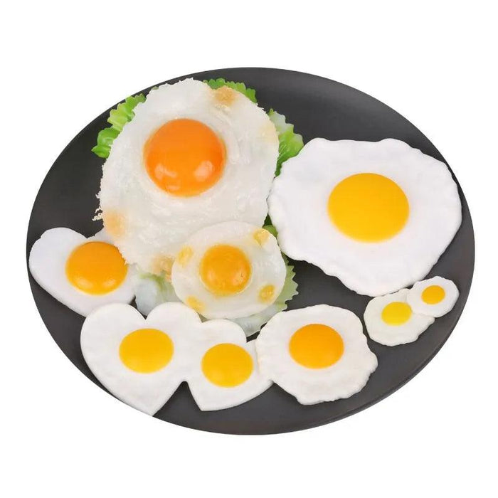 Set of 4 Realistic PVC Fried Egg Figurines - Charming Artificial Omelette Decorations for Home and Education