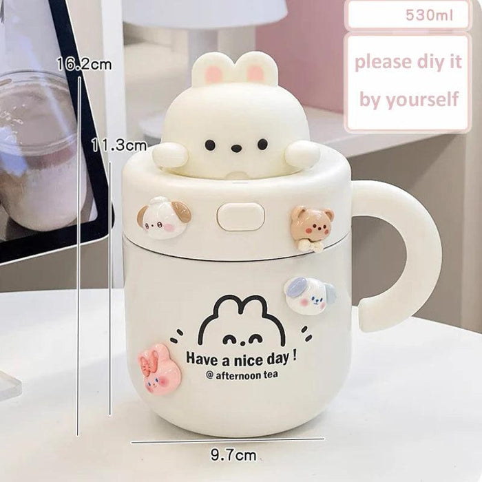 Adorable Kawaii Bear Insulated Stainless Steel Travel Mug with Straw for All Your Beverages