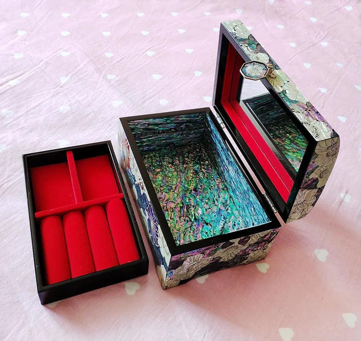 Stunning Abalone Inlay Mother of Pearl Jewelry Organizer - A Luxurious Haven for Treasured Keepsakes