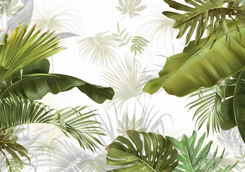 Serene Tropical Paradise Abstract Mural Wallpaper - Elegant Botanical Decor for Stylish Homes