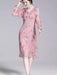 Chic V-Neck Puff Sleeve Mulberry Silk Dress with French Floral Print