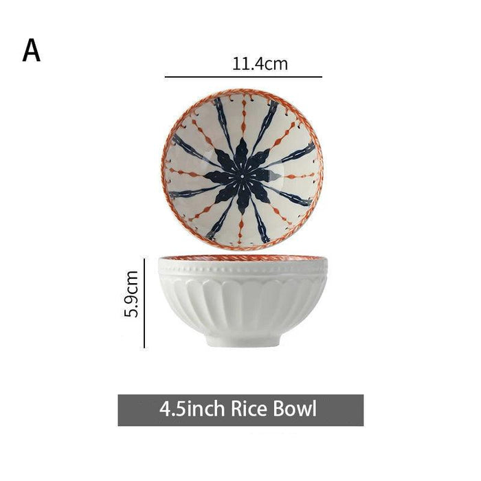 4.5-Inch Japanese High-Legged Ceramic Bowl with Embossed Floral Design