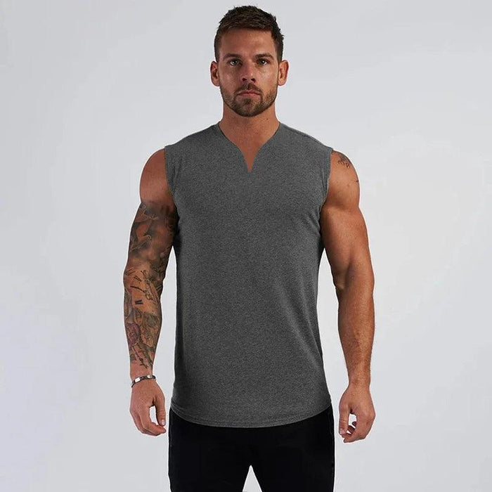 Men's V Neck Cotton Muscle Tank Top - Sleeveless Gym Wear for Bodybuilding and Fitness