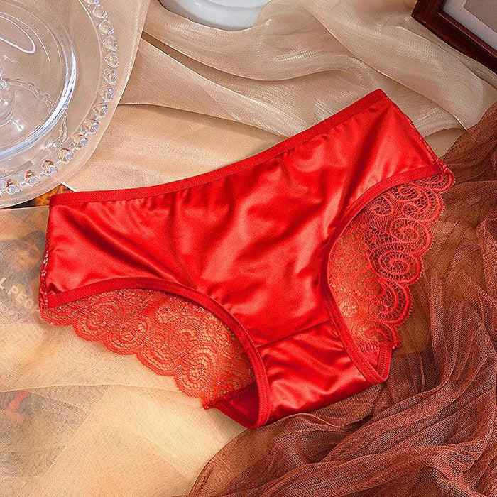 Luxe Satin Lace Hollow Out Sexy Panties for Women - Low Waist Intimates in Solid Colors