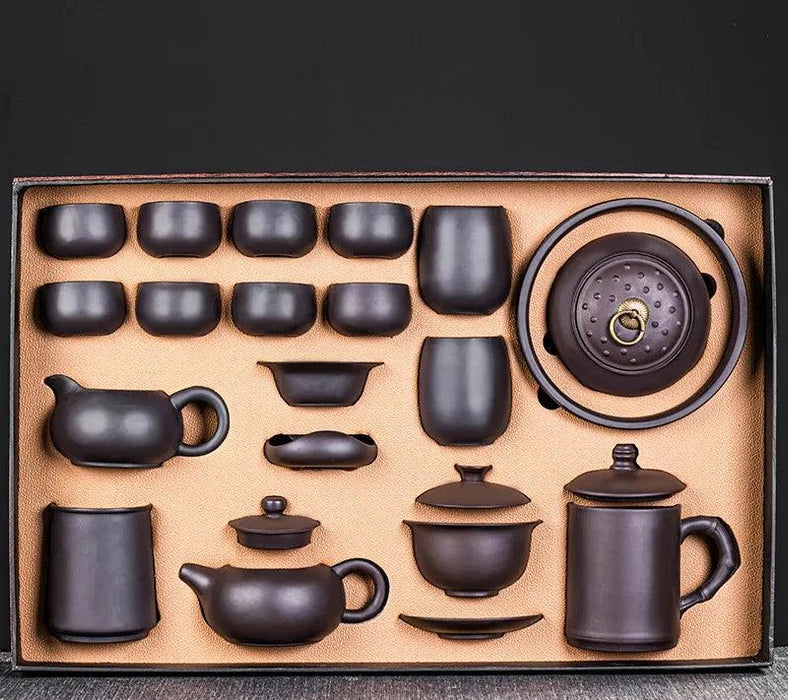 Elegant Vintage Purple Clay Tea Set with Luxurious Gift Presentation for Discerning Tea Lovers