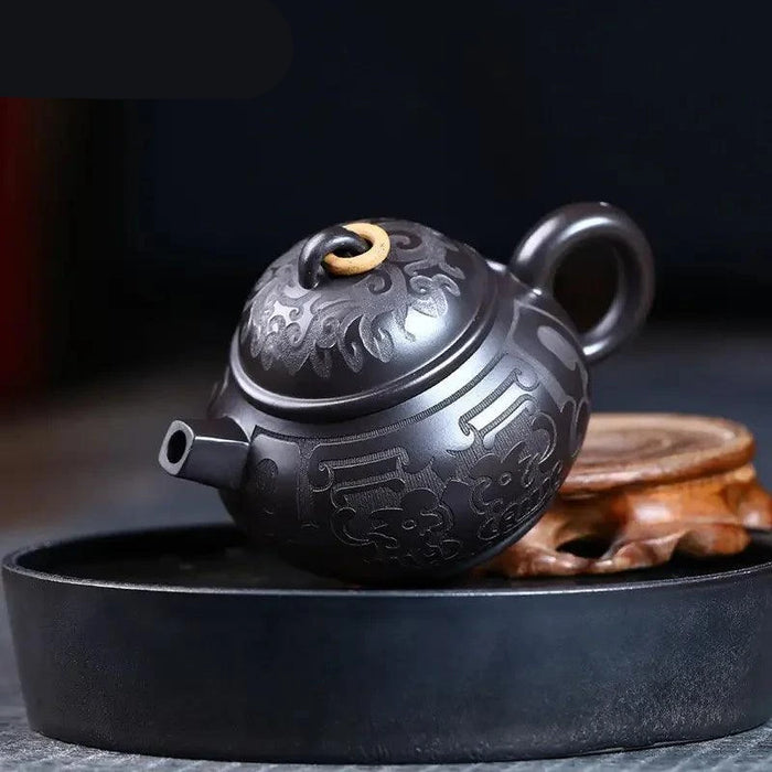 Handcrafted Authentic Purple Clay Teapot - 180ml Traditional Black Mud Kettle for Authentic Tea Brewing Experience