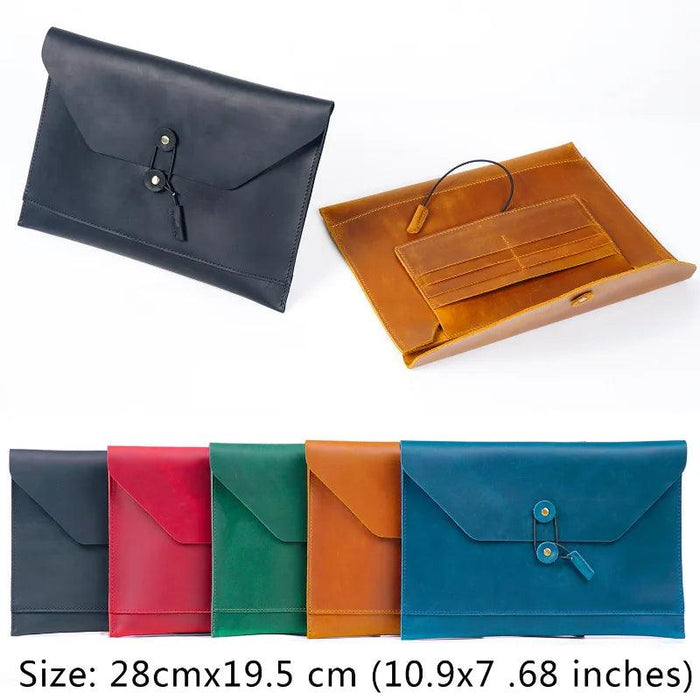 Retro Cowhide Leather Laptop Sleeve with Multi-Functional Storage