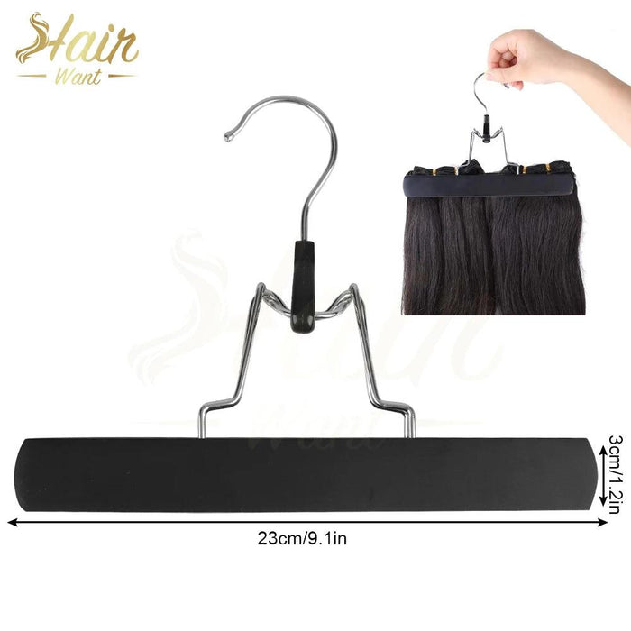 Double-Sided Wooden Hanger for Hair Extensions and Garments with Swivel Hook