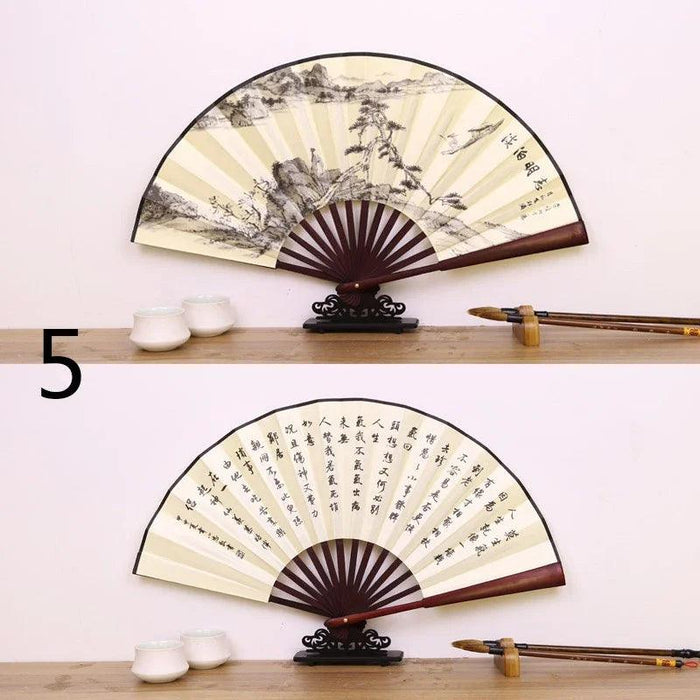 Vintage Silk Folding Fan with Bamboo Handle - Stunning Handheld Accessory for Celebrations and Home Sophistication