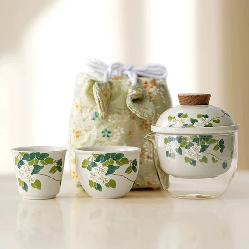 Portable Elegance: Travel-Friendly Chinese Kung Fu Tea Set with Glass Teapot and Cups