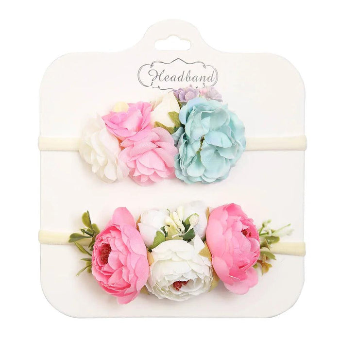 Floral Bow Infant Headband Set - 2-Piece Stretchy Hair Accessories for Newborns