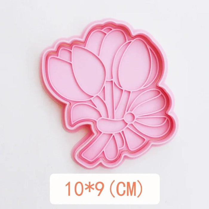 Embossed Tulip Cookie Cutter Mold for Baking and Cake Decoration - Food-Grade Pastry Tool