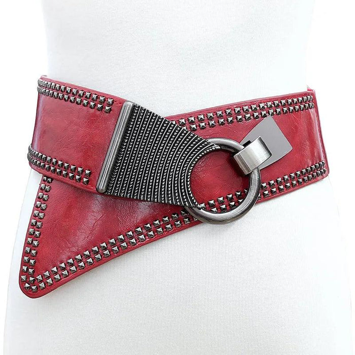 Punk-Inspired Rivet-Studded Elastic Waist Belt for Women