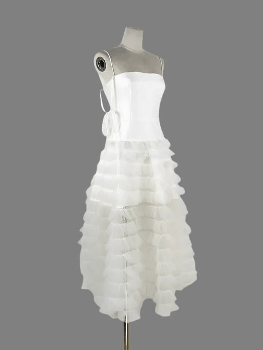 Sophisticated Strapless High Waist Gauze Dress with Elegant Camisole Accents